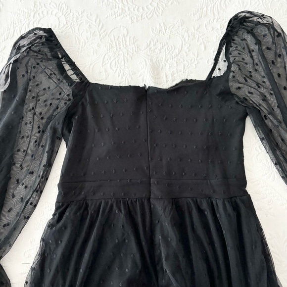 NWOT Lulus Affectionate Aura Black Swiss Dot Tiered Bustier Midi Dress Medium - Picture 5 of 8